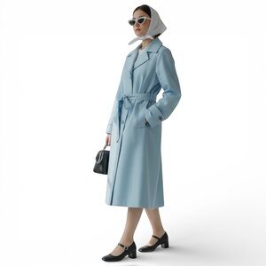 Vintage 60s NPC Fashions Canary Blue Spring Trench Coat Size 14 NWT